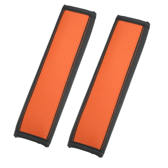 2pcs Universal Car Seat Belt Cover Pads Shoulder Seatbelt Pads Cover Faux Leather Hole, Black Orange