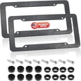 thumbnail image 1 of 2pcs Universal Carbon Fiber Car Front & Rear License Plate Frame Cover USA Black, 1 of 7