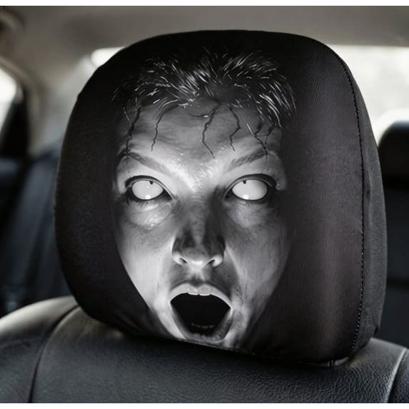 2pcs Universal Elastic Car Headrest Cover Set Scary Halloween Print for SUV Truck Interior Decor Protection