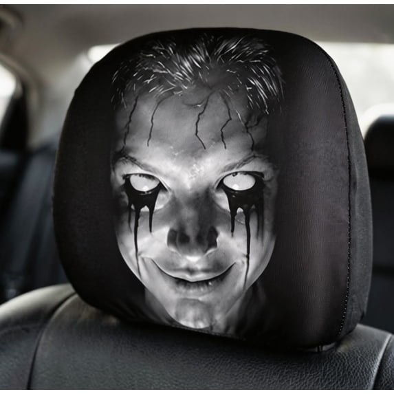 2pcs Universal Elastic Car Headrest Cover Set Scary Halloween Print for SUV Truck Interior Decor Protection