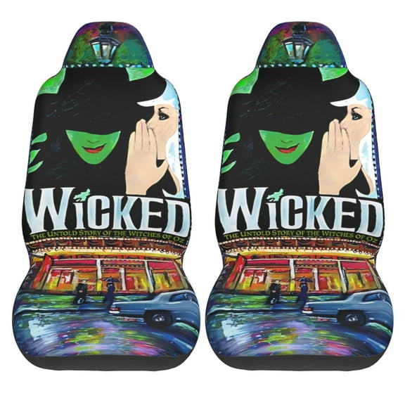 2pcs Universal Fit Car Seat Covers, Black Wicked The Musical Theater Print Car Seat Cover For Front Seat Cushion Protectors Two Pcs Auto Accessories Bucket Seat Covers