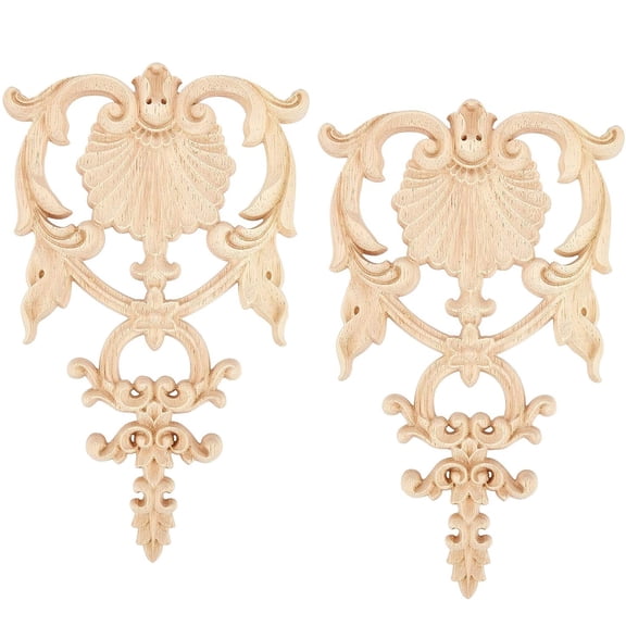 2pcs Unpainted Wooden Carving Decals Decorative Corner Onlays