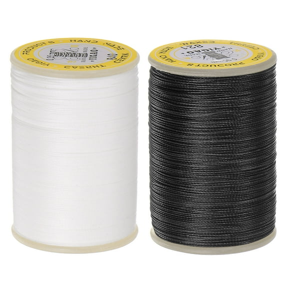 2pcs Upholstery Sewing Thread 328 Yards 300m Polyester String, White & Black