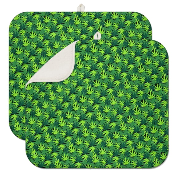 2pcs Urban Street Marijuana Leaf Drying Mat, Multipurpose Heat Resistant Counter Protector, Minimalist Weed Aesthetic