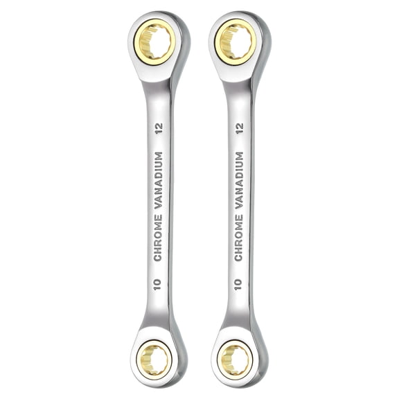 2pcs Uxcell Double Box End Ratcheting Wrench 10mm x 12mm Metric 72 Tooth Ratchet Spanner