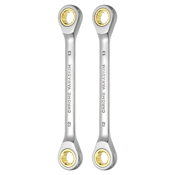 2pcs Uxcell Double Box End Ratcheting Wrench 12mm x 13mm Metric 72 Tooth Ratchet Spanner