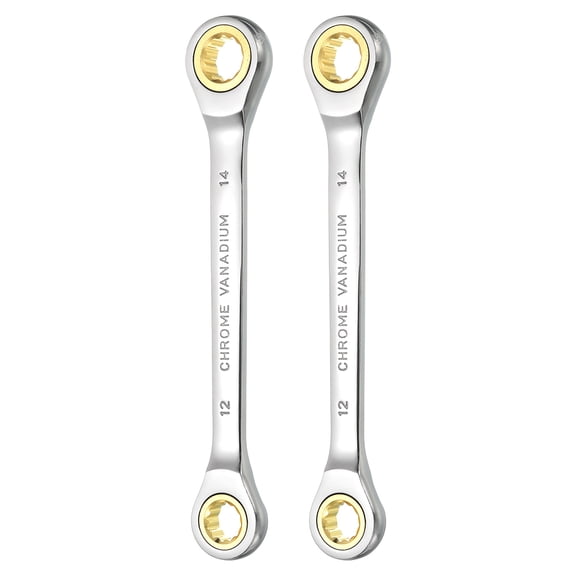 2pcs Uxcell Double Box End Ratcheting Wrench 12mm x 14mm Metric 72 Tooth Ratchet Spanner
