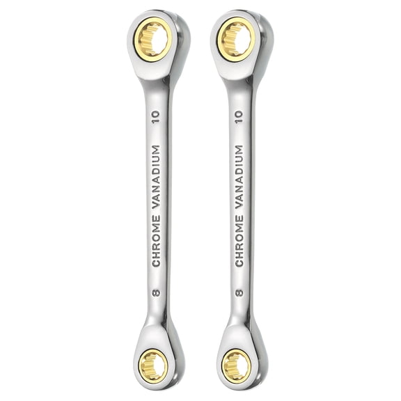 2pcs Uxcell Double Box End Ratcheting Wrench 8mm x 10mm Metric 72 Tooth Ratchet Spanner