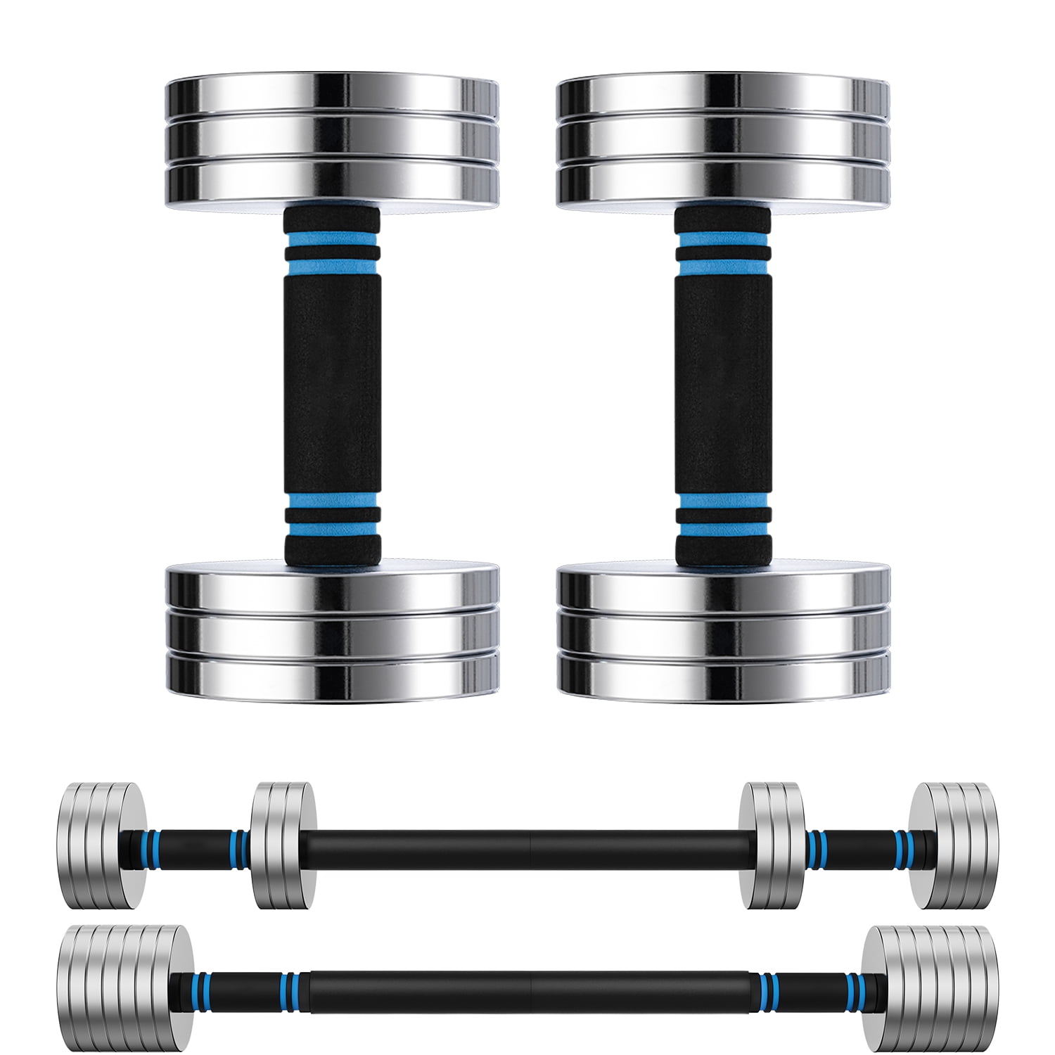 ARVIVO 2pcs V2.0 Upgraded Adjustable Steel Dumbbells 2-in-1 Dumbbell Barbell Set for Home GYM Workout 15lbs Silver