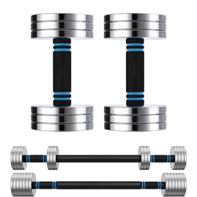 ARVIVO 2pcs V2.0 Upgraded Adjustable Steel Dumbbells 2-in-1 Dumbbell Barbell Set for Home GYM Workout 15lbs Silver