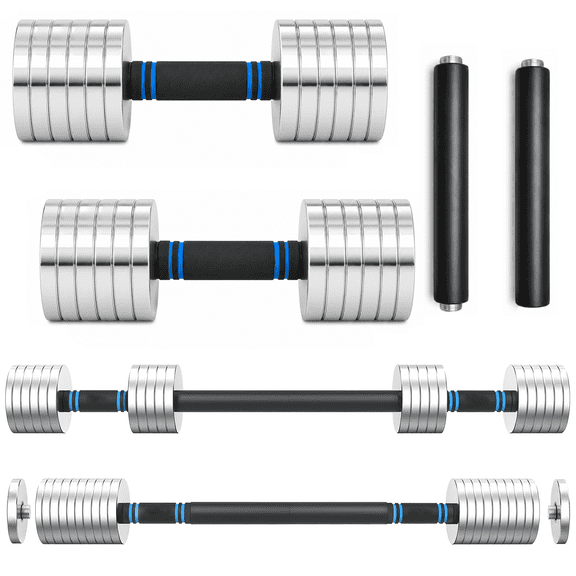 ARVIVO 30lb V2.0 Adjustable Steel Dumbbells Set of 2, 2-in-1 Dumbbell Barbell Set,5-30lb Each&60lb Total for Home GYM Workout Silver