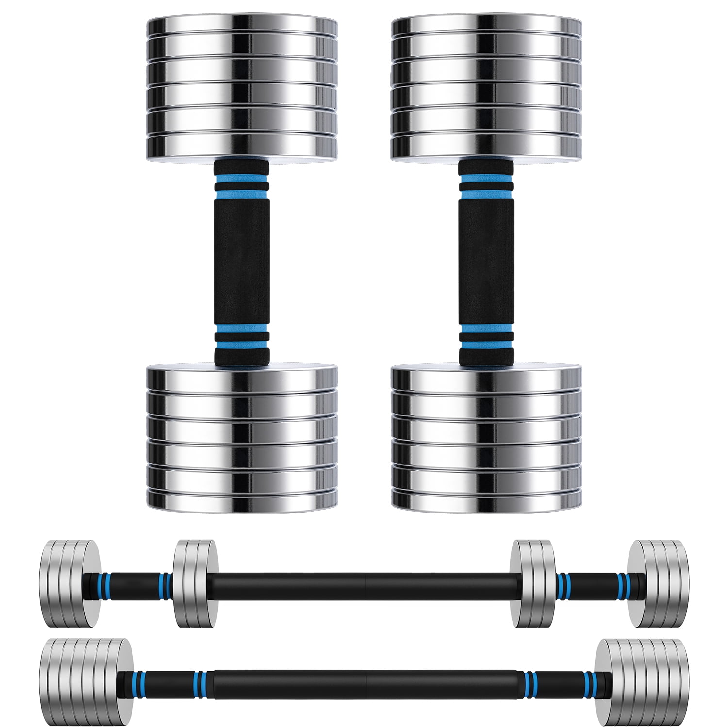 ARVIVO 2pcs V2.0 Upgraded Adjustable Steel Dumbbells 2-in-1 Dumbbell Barbell Set for Home GYM Workout 30lbs Silver
