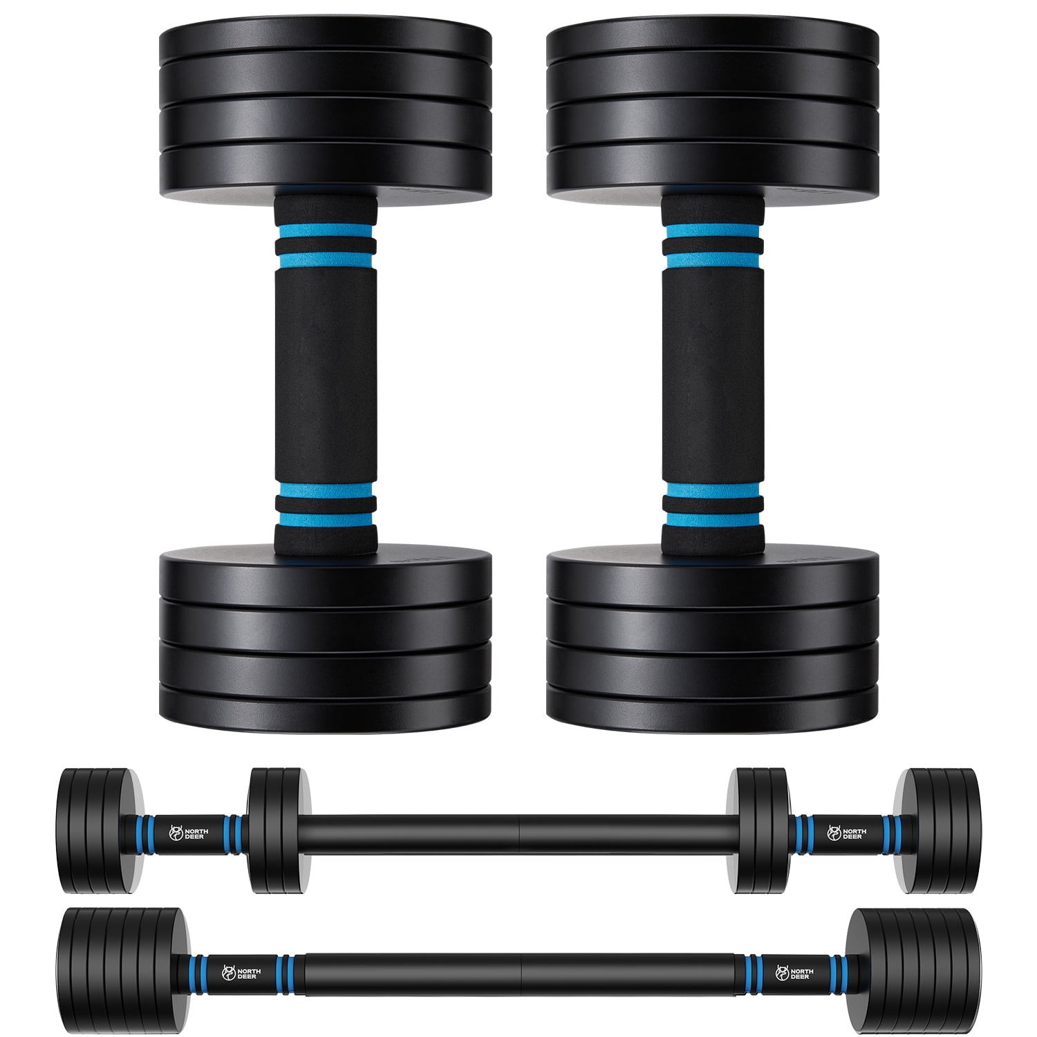 ARVIVO 2pcs V2.0 Upgraded Adjustable Steel Dumbbells 2-in-1 Dumbbell Barbell Set for Home GYM Workout 20lbs Black
