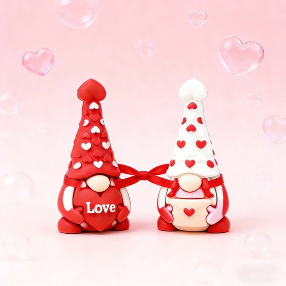 2pcs Valentine Couple Dwarf Decorative Ornaments - Random Color Cute Gnome Figurine for Home Tabletop Shelf Decor, Festive Romantic Gift Ornament for Valentine Day Holiday Party Use, 1*1in