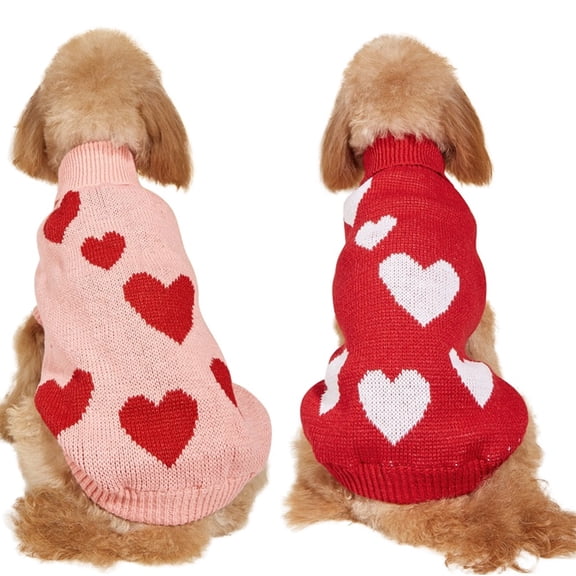 2pcs, Valentine Dog Sweater Dog Valentines Clothes Outfit Knitted Heart Sweater for Small Medium Large Dogs and Cats Pets