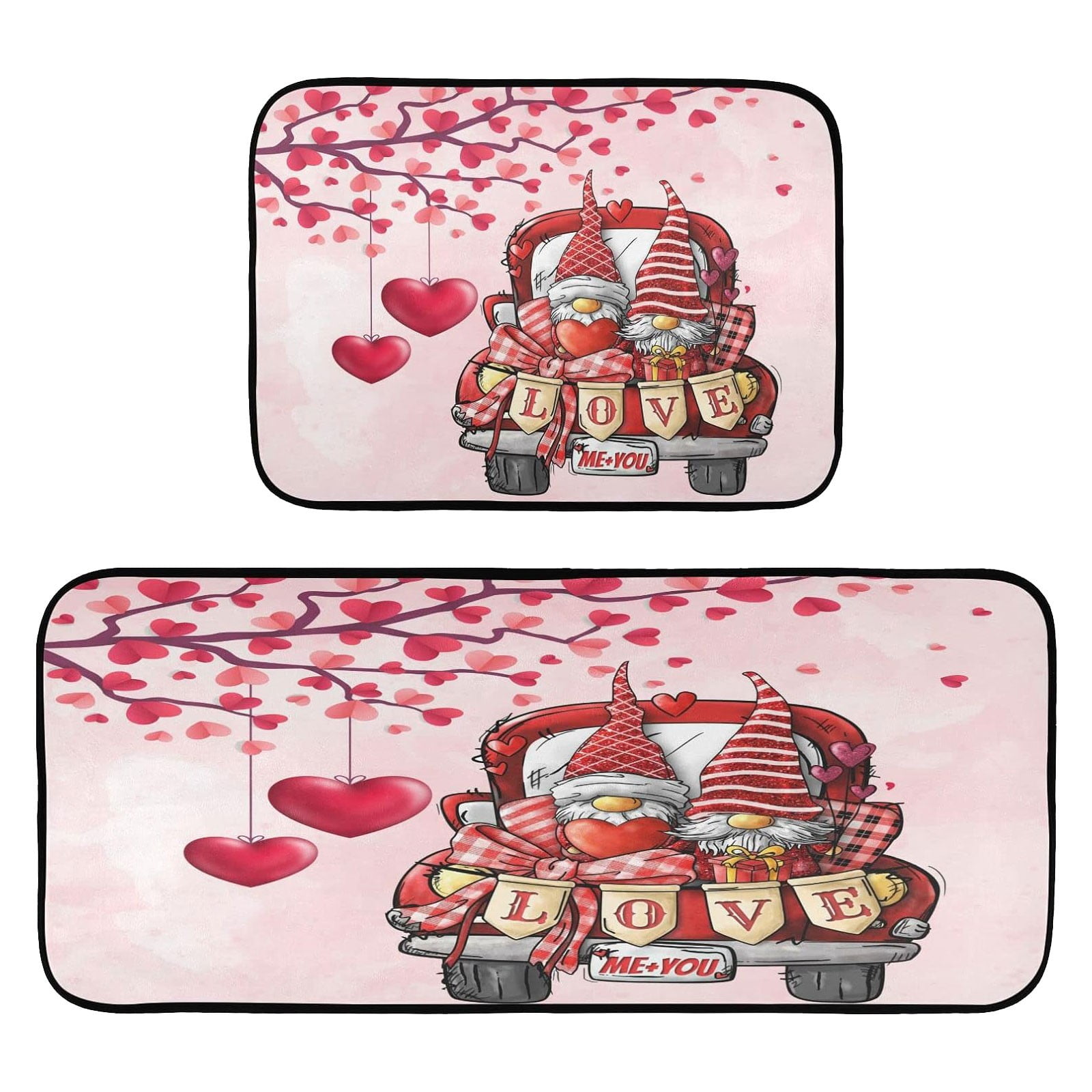 2pcs Valentine Pink Doormat Kitchen Rugs Love And Mats Decoration Front
