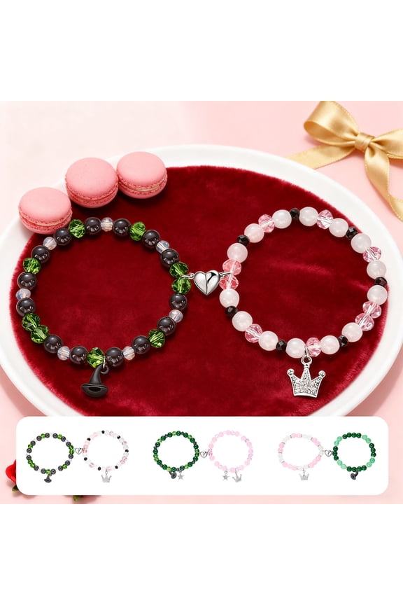 2pcs Valentine's Day Magnetic Couple Bracelets - Cute Adjustable Braided Cord Set, Strong Magnetic Attraction, Hypoallergenic & Comfortable, Romantic Matching Jewelry for Couples & Daily Wear, B