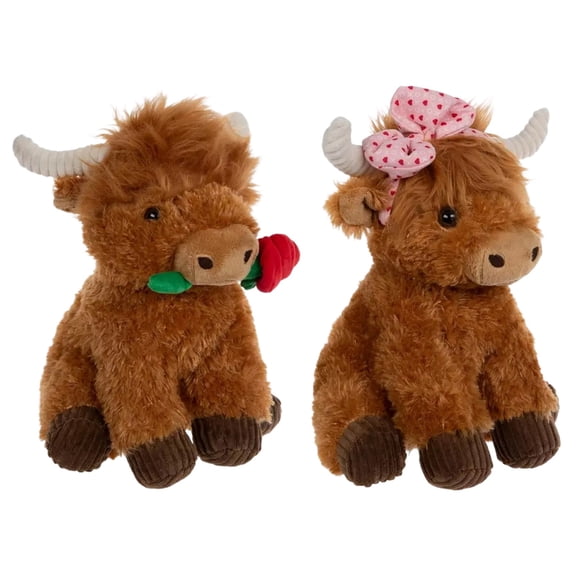 2pcs Valentines Plush Toy- 20inch Highland Cow Stuffed Animal, Cute Stuffed Toys Kawaii Plush with Rose, Soft Valentine Decorations Gifts for Her & Boyfriend Girlfriend Lover
