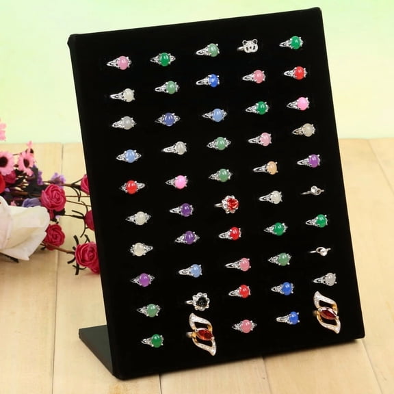 2pcs Velvet Finger Ring Display Stands Jewelry Display Rack L-Shaped Rectangle Black 20.3x9.7x25.3cm