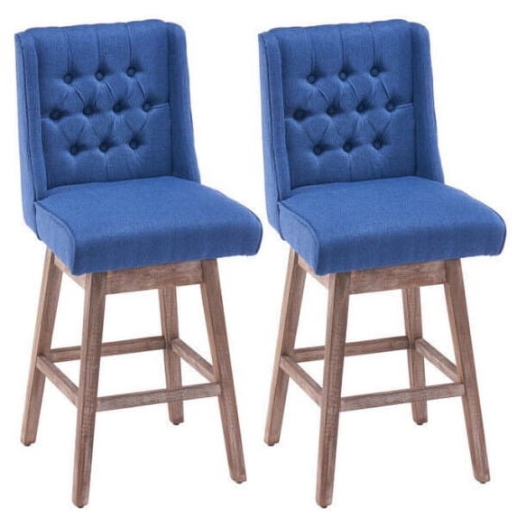 2pcs Velvet Upholstered Dining Room Chairs Backrest Bar Stool Chair Wood Legs