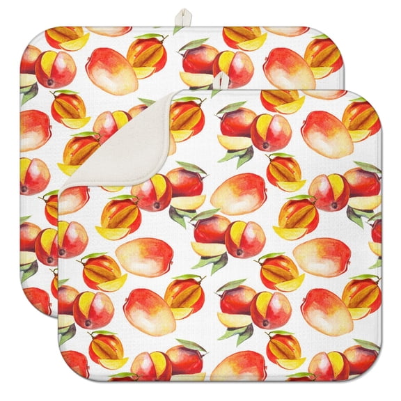 2pcs Vibrant Peach Design Drying Mats Thick 3-Layer Heat Resistant Kitchen Mat, Super Absorbent & Foldable Counter Protector Funny Cartoon Fruit Print for Peach Lovers (Juicy Sweet Aesthetic)