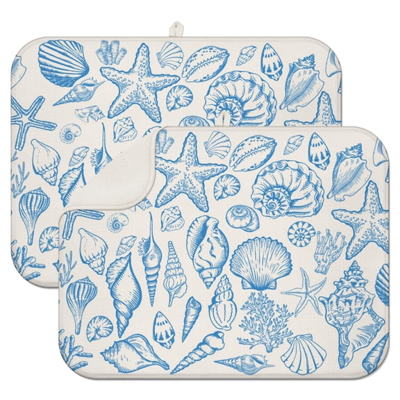2pcs Vintage Beach Starfish Artwork Drying Mat Absorbent Microfiber Dish Drying Pad Foldable Heat Resistant Kitchen Counter Mat