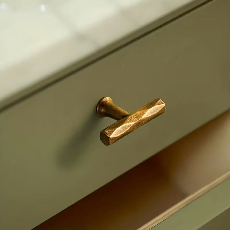 2pcs Vintage Brass Cabinet Handles - Water Ripple Design Knobs for Bedroom and Kitchen, Durable Zinc Alloy Drawer Pulls