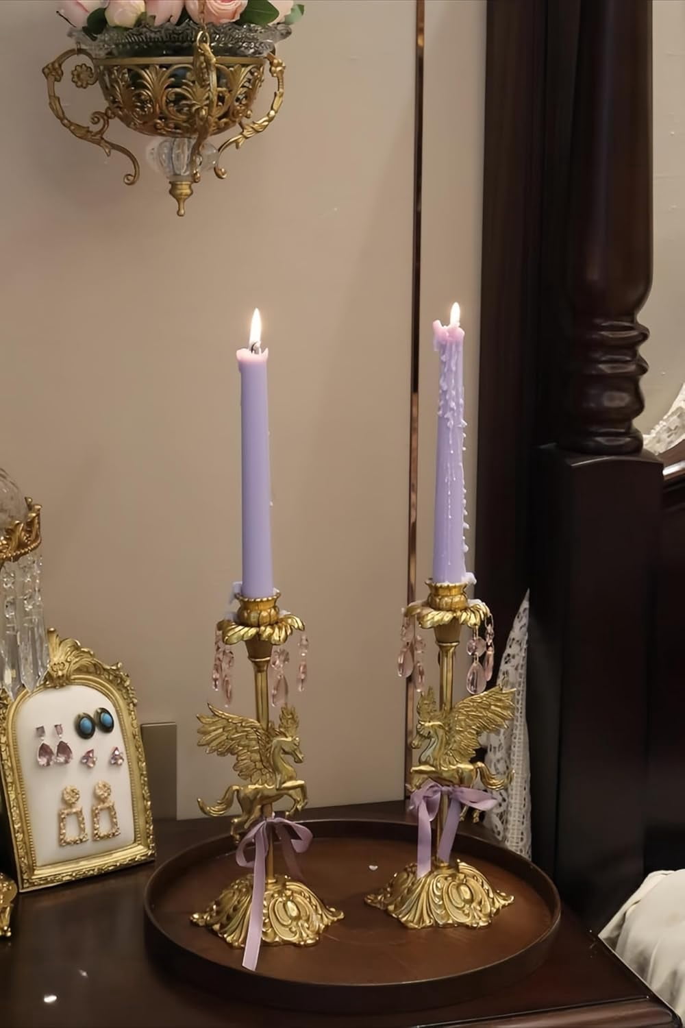 2pcs Vintage Brass Pegasus Candle Holder with Crystals,9.4'' Tall Gold ...