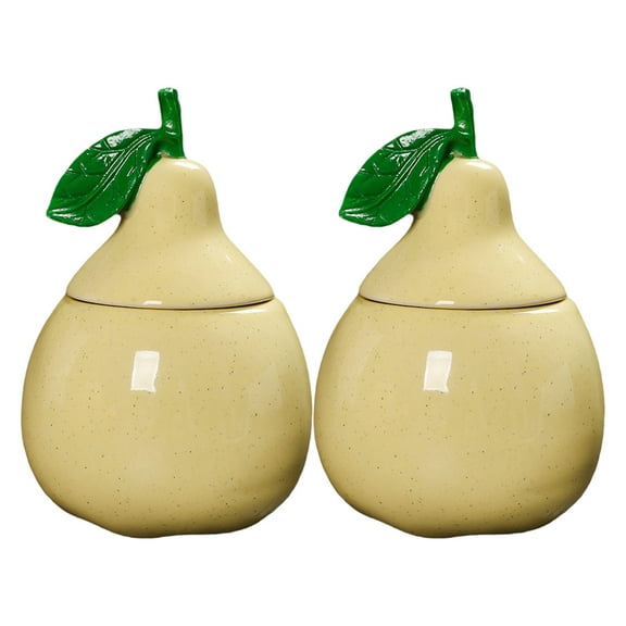 2pcs Vintage Ceramic Pear Shaped Storage Jars with Airtight Lids for Home Beige Creative Design