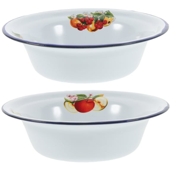 WHAMVOX 2Pcs White Enameled Basin Retro Style Round Edge for Cooking and Baking 16.00X10.50X5.00CM