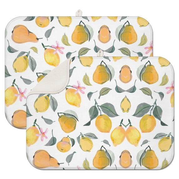 2pcs Vintage Lemon and Bees Kitchen Mat Quick Dry Absorbent Microfiber Countertop Pad Heat Resistant for Hand Wash Dishes