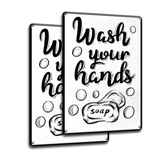 2pcs Vintage Metal Tin Sign Iron Wall Decor for Bars Restaurants Cafes Pubs Rectangle with Word WASH YOUR HANDS Word 30x20cm
