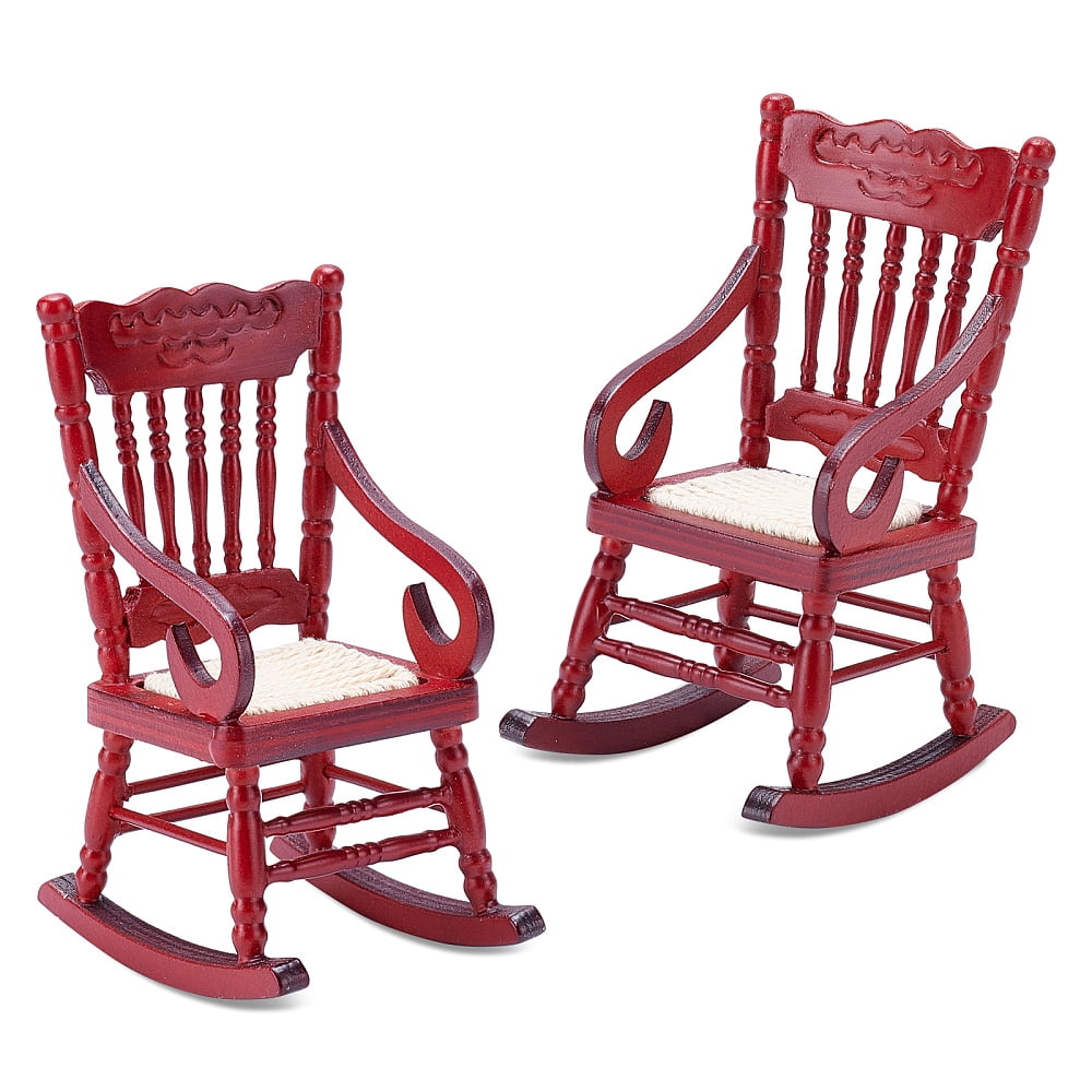 Miniature Rocking Chairs 2pcs Vintage Miniature Chair Red Dollhouse Wooden Chairs Christmas 1:12 ...