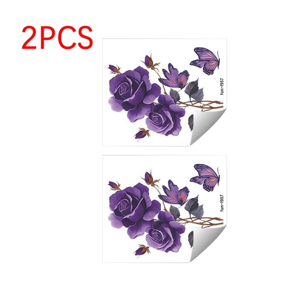 2pcs Vintage Painted Purple Rose and Butterfly Wall Stickers - Removable Bathroom Decor for Toilet, Shower Area and Bathroom Walls, Elegant Floral Decals to Beautify Bathroom, 11.81*15.7in, Purple