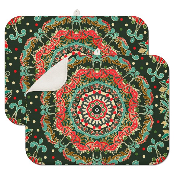 2pcs Vintage Retro Drying Mat for Dishes 3-Layer Thick Absorbent Microfiber Countertop Protector