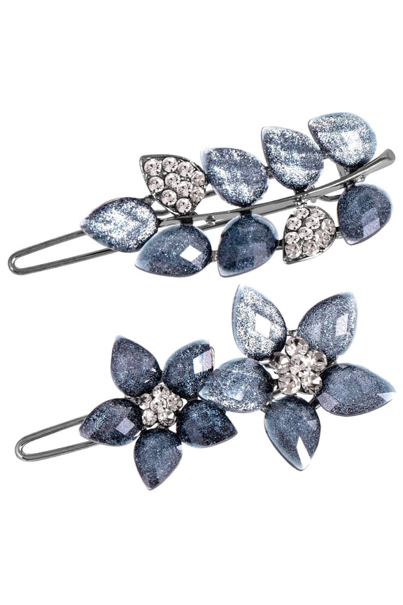 2pcs Vintage Rhinestone Hair Clips Ink-Blue Sparkly Crystal Clips Flower Small Hair Barrettes Decorative Wedding Engagement Prom Valentines Hair Accessories for Women Girls Bride 2inch