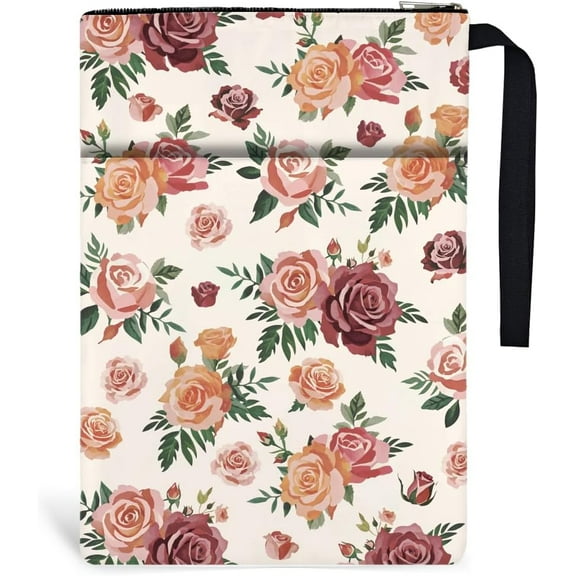 2pcs Vintage Roses Book Covers 34cm(13.4inch) x24cm(9.45inch) Polyester Books Sleeve Book Protectors with Zipper and Front Pocket Birthday Gift DIY