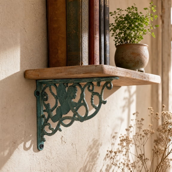 2pcs Vintage Scroll Cast Iron Shelf Bracket, Heavy Duty Black Decorative Wall Support Corbel, Rustic Farmhouse Hardware for Floating Shelves Window Mantel Kitchen Bathroom Home Wall Decoration, A