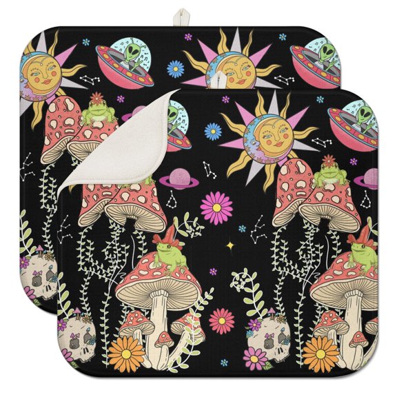 2pcs Vintage Trippy Neon Dish Drying Mat 3-Layer Thick Absorbent Microfiber Countertop Pad