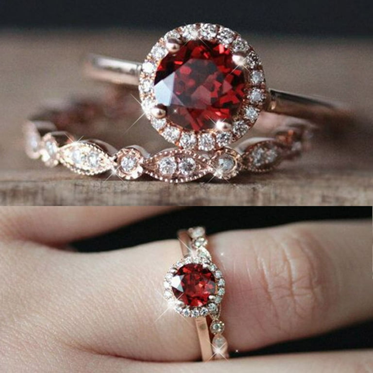 2pcs Vintage Unique Oval Cut Engagement Ring Red Promise Rings Delicate Design Wedding Ring For Women Light High Grade Ring Silicone Ring