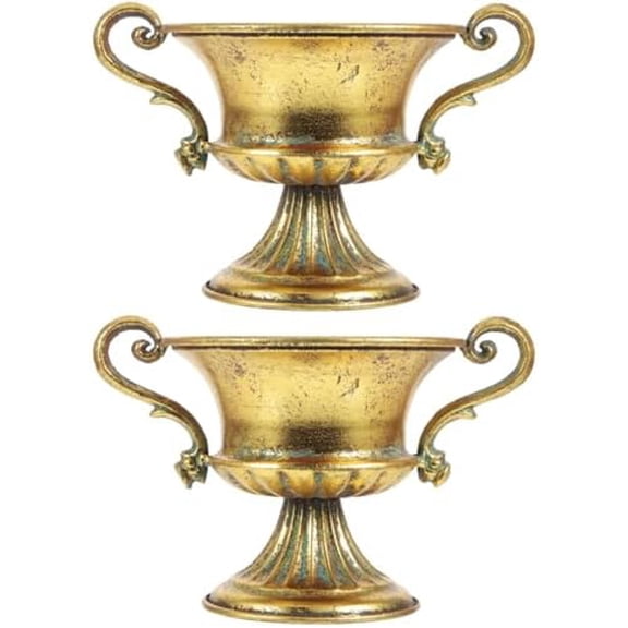 2pcs Vintage Urn Vase Brass Flower Pots Roman Style Trumpet Vases for Centerpieces Garden Patio Front Porch Decoration 9.2 x 6.3 Inch$$Home Decor, Kitchen, & Other