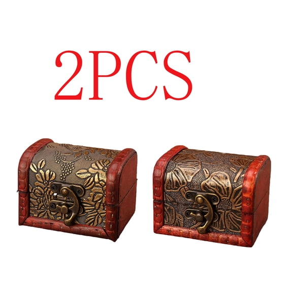 2pcs Vintage Wooden Jewelry Storage Box with Lid and Metal Clasp, Rustic Organizer for Earrings Rings Small Accessories, Style Keepsake Box for Easter Basket, Home Jewelry Organizer, 3*2*2in, C