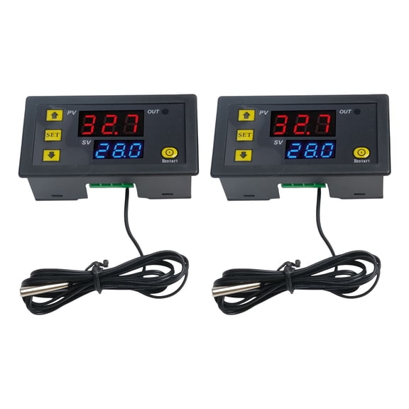 2pcs W3230 AC 5V/12V/24V Digital Temperature Controller With 10K Sensor Probe Auto Cooling Heating Thermostat Switch For HVAC