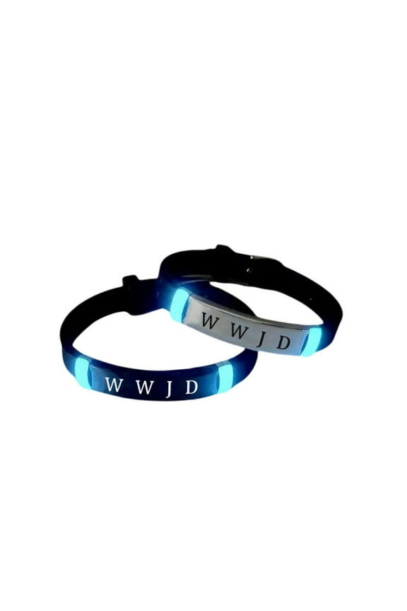 2pcs WWJD Glow in the Dark Bracelets, Religious Inspirational Christian Gift for Women Men, What Would Jesus Do Silicone Sport Wristbands