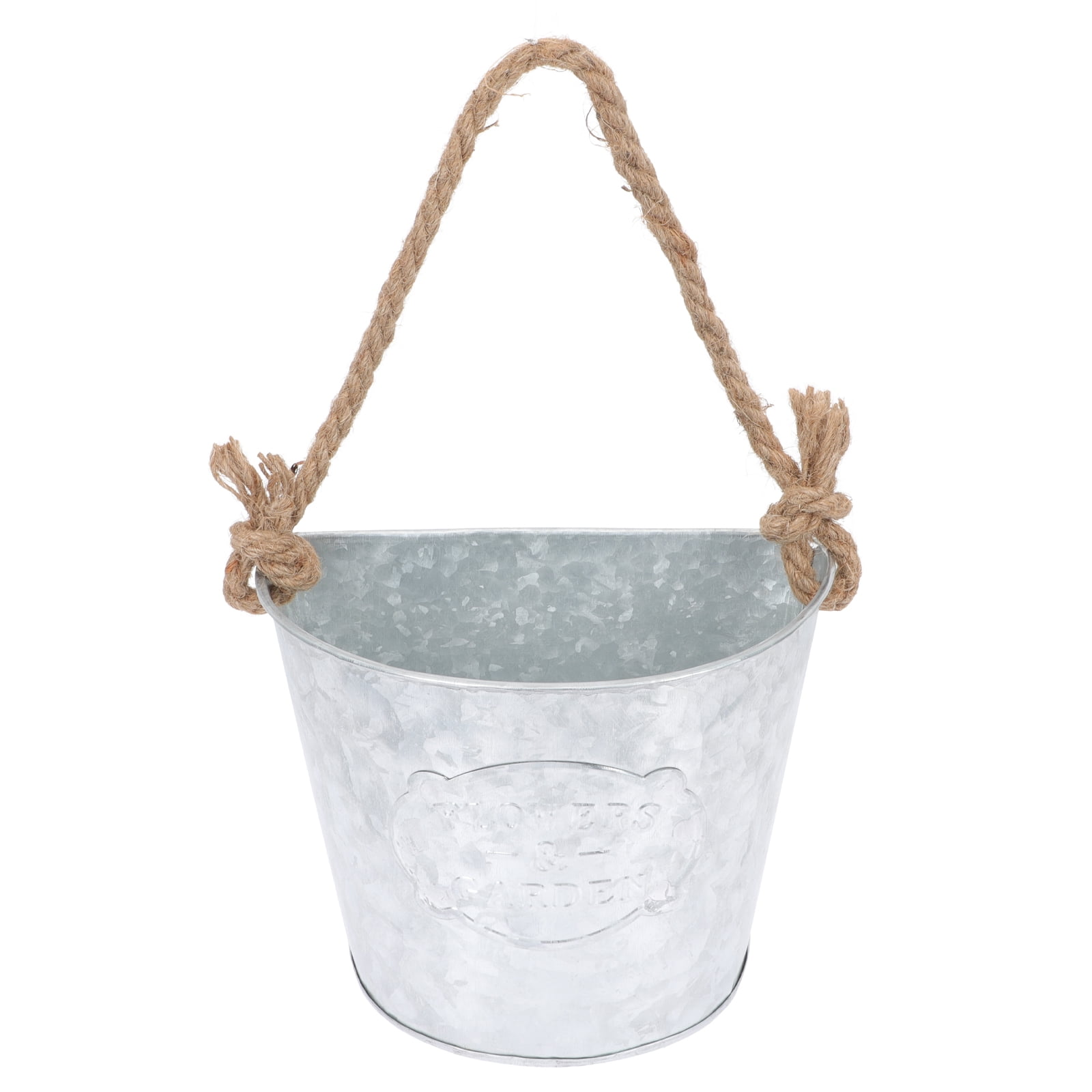 LITINKIMI Rustic Metal Flower Bucket Silver Hanging Planter for Indoor Use 2Pcs