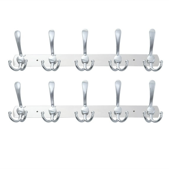 STRANDCHIC Stainless Steel Coat Hanger Hooks Silver Easy to Clean 5 Integrated Hooks 2Pcs