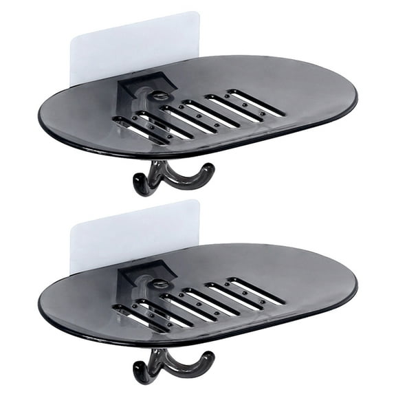 2pcs Wall Mounted Soap Rack Bathroom Soap Storage Box Plastic Soap Rack Soap Draining Board with Hook (Black)