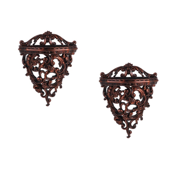 KALLORY European Style Dark Brown Resin Wall Shelf for Multi-Use 2Pcs