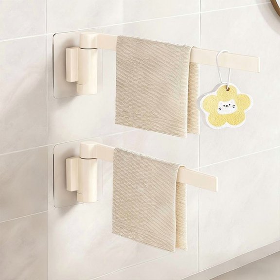 2pcs Wall-mounted Bathroom Towel Rack - No Drilling Required, Rotatable Towel Rack - Plastic Storage Rack for Personal Care Items.Easy Installation.Minimalist Style.Suitable for Family Shower Areas