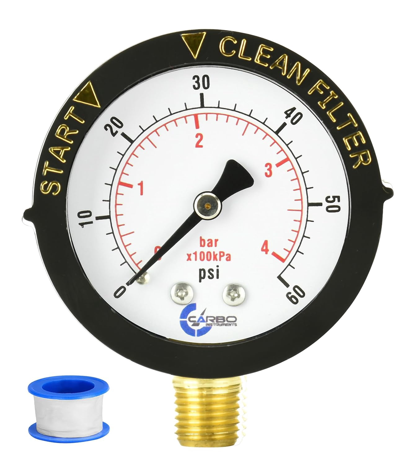 MEANLIN MEASURE 0-60Psi Stainless Steel Glycerin Filled Pressure Gauge 1/8" NPT 1.5" FACE DIAL, With 3/8" Line Pressure Adapter Liquid Filled Pressure Gauge (9Pieces Kit, Back Mount